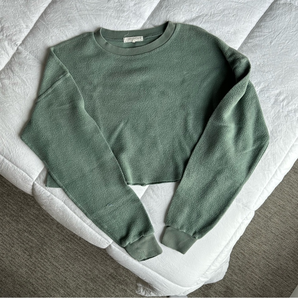 Joah Brown Cropped Fleece Sweatshirt